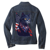 Pawsome Patriot Cat Strikes Again Ladies Denim Jacket | Artistshot