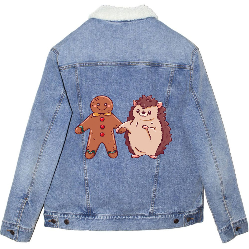 Gingerbread Hedgehog Holiday Season Xmas Merry Chr Unisex Sherpa-lined Denim Jacket | Artistshot