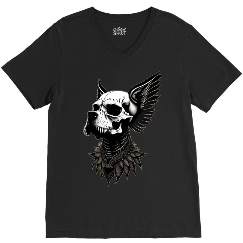 Skull Wing Dog V-neck Tee | Artistshot