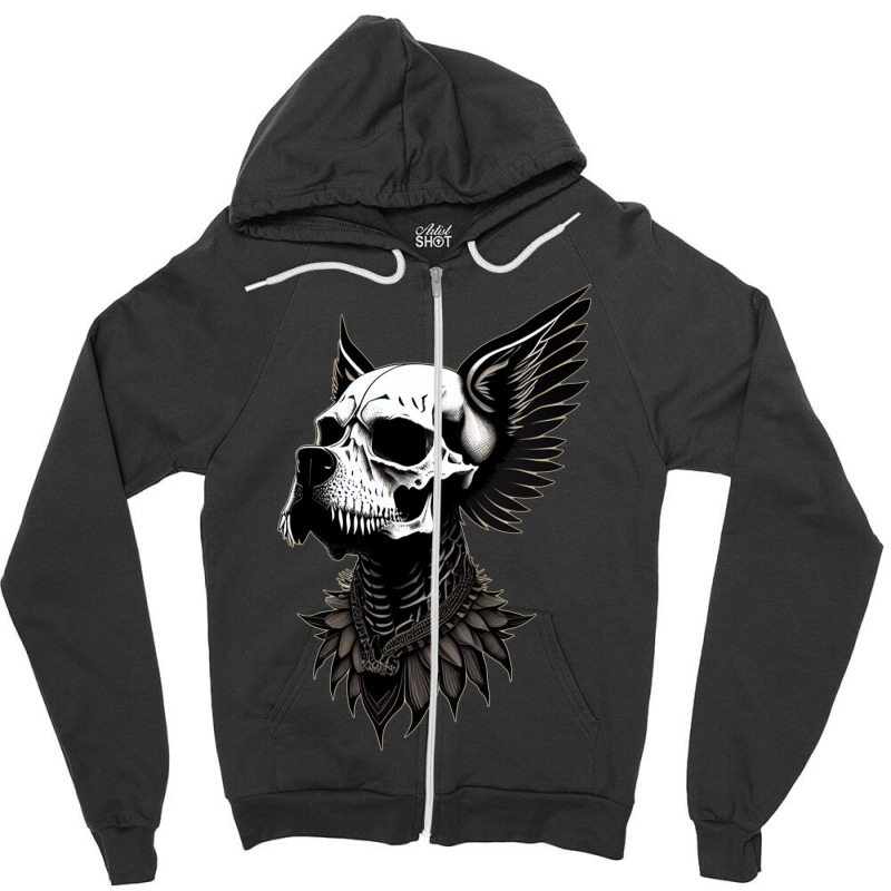 Skull Wing Dog Zipper Hoodie | Artistshot