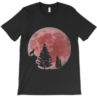 Full Moon Forest Animal Predator Red Moon Howling  T-shirt | Artistshot