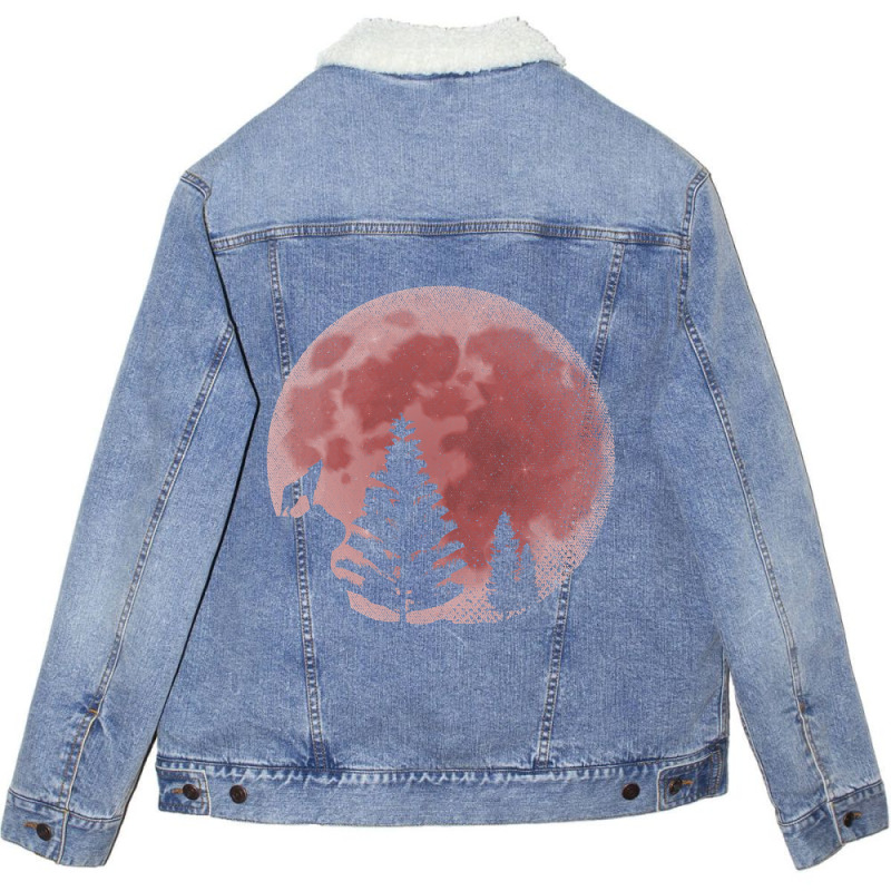 Full Moon Forest Animal Predator Red Moon Howling  Unisex Sherpa-lined Denim Jacket | Artistshot