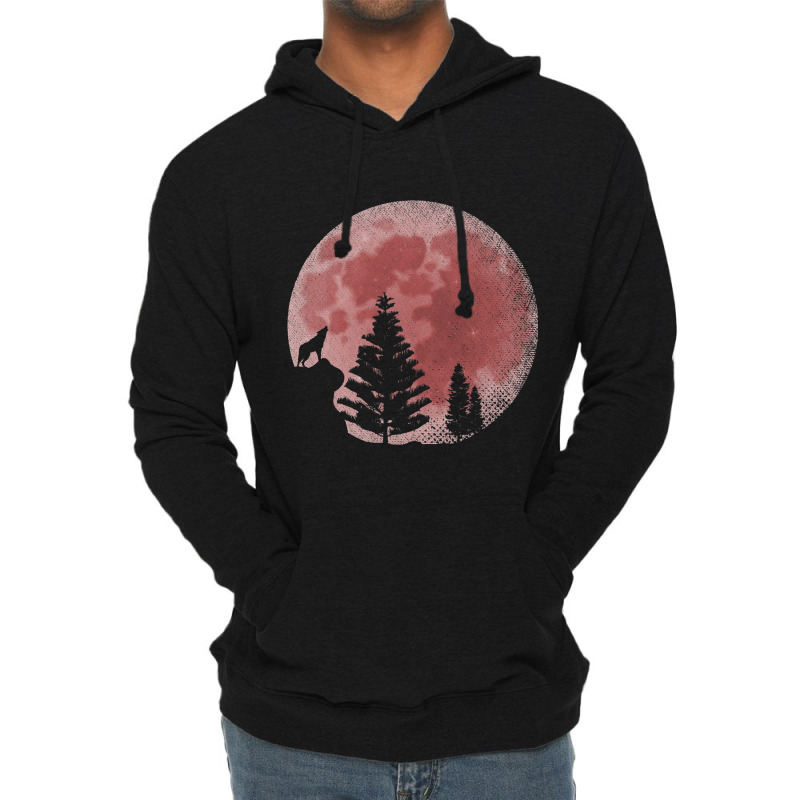 Full Moon Forest Animal Predator Red Moon Howling  Lightweight Hoodie | Artistshot