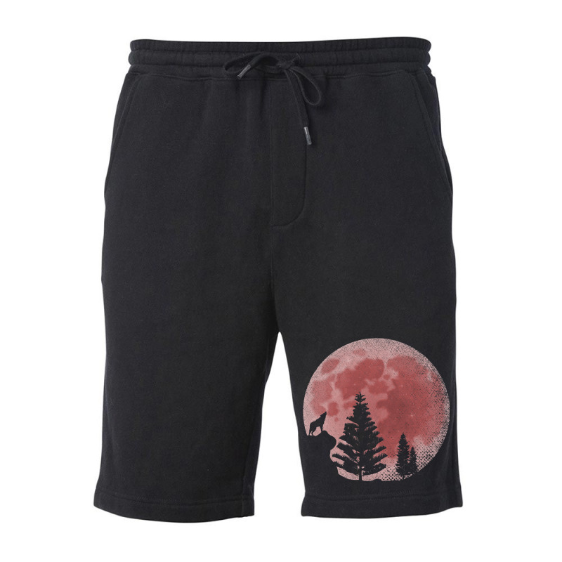 Full Moon Forest Animal Predator Red Moon Howling  Fleece Short | Artistshot