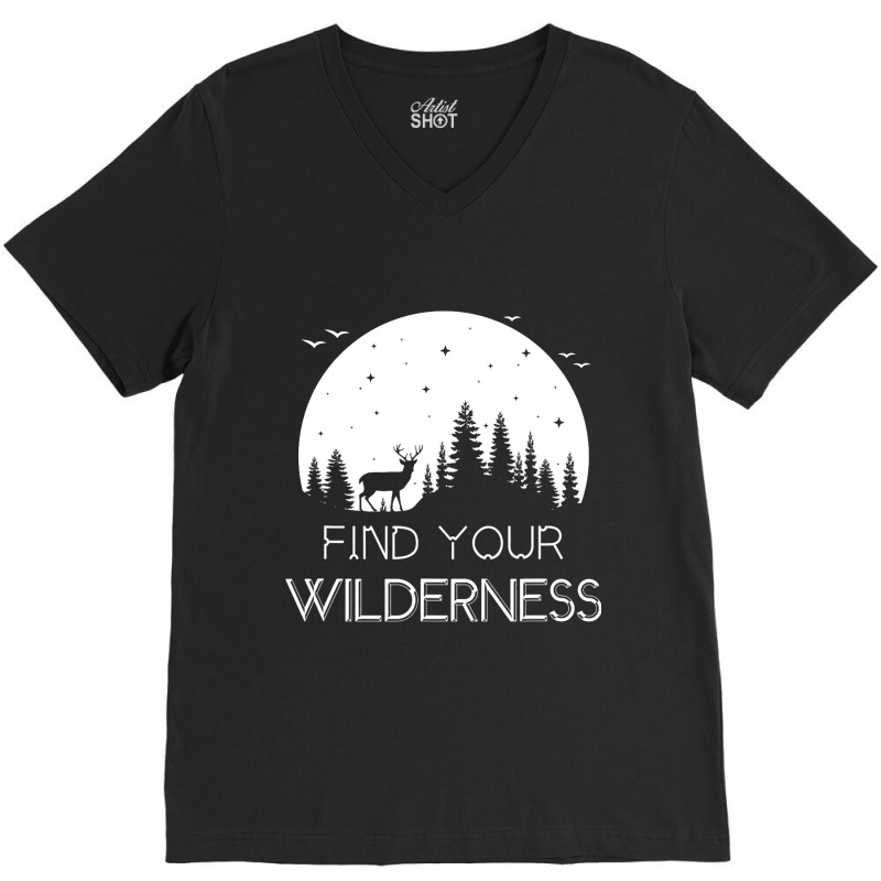 Find Your Wilderness Deer Moon Hiking Camping Atmo V-neck Tee | Artistshot