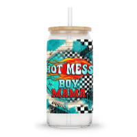 Hot Mess Boy Mama With Fire Glass Tumbler | Artistshot