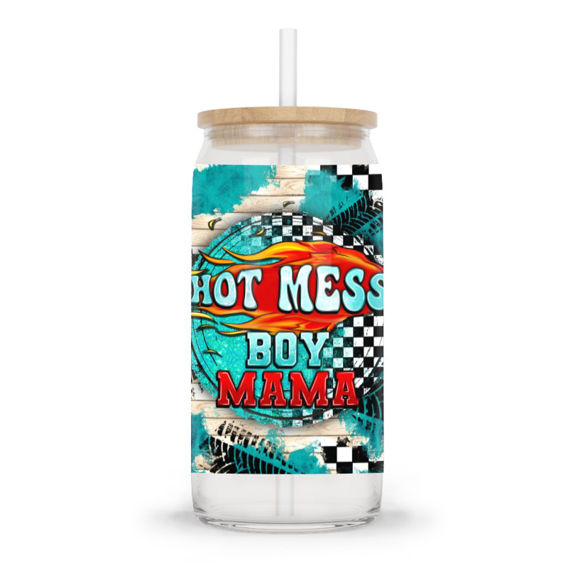 Hot Mess Boy Mama With Fire Glass Tumbler | Artistshot