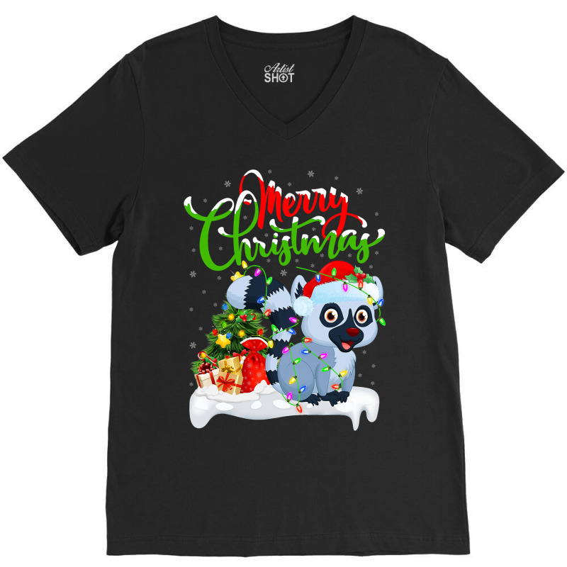 Funny Lemur Animal Lover Xmas Lighting Lemur Chris V-neck Tee | Artistshot