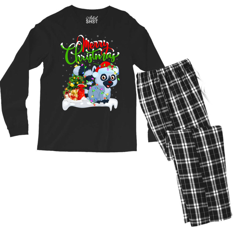 Funny Lemur Animal Lover Xmas Lighting Lemur Chris Men's Long Sleeve Pajama Set | Artistshot