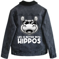 Funny Hippo Design For Men Women Kids Hippopotamus Unisex Sherpa-lined Denim Jacket | Artistshot