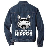 Funny Hippo Design For Men Women Kids Hippopotamus Men Denim Jacket | Artistshot