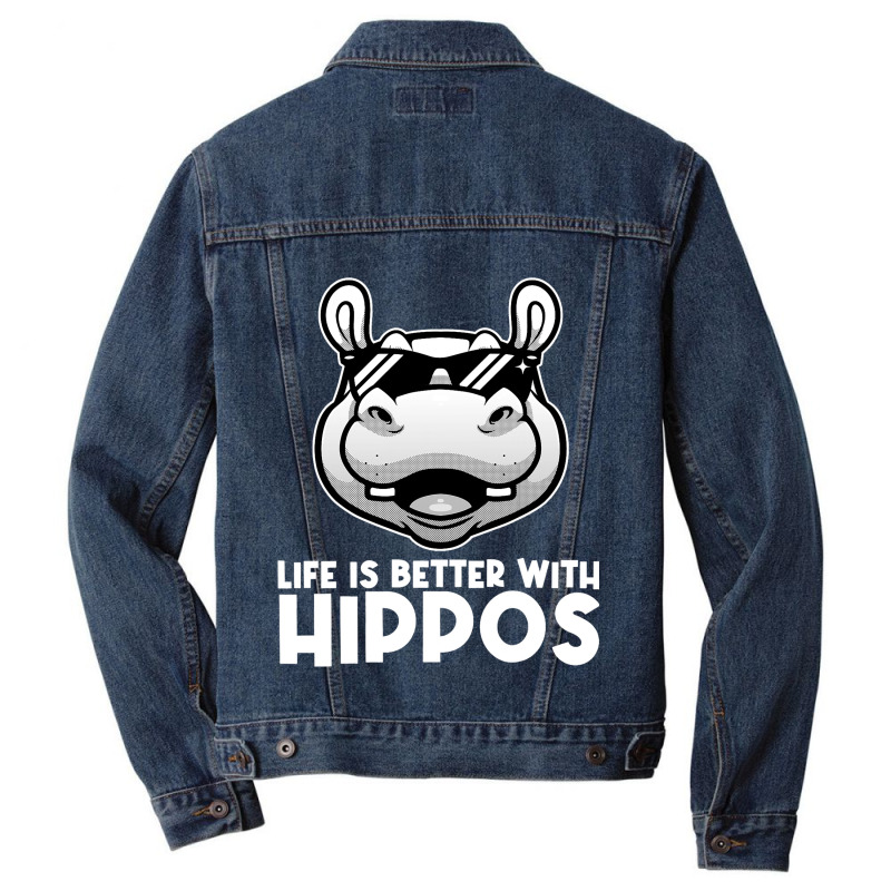 Funny Hippo Design For Men Women Kids Hippopotamus Men Denim Jacket | Artistshot