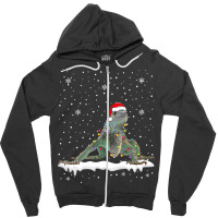 Funny Santa Iguana Christmas Lights Animals Lover Zipper Hoodie | Artistshot