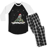 Funny Santa Iguana Christmas Lights Animals Lover Men's 3/4 Sleeve Pajama Set | Artistshot