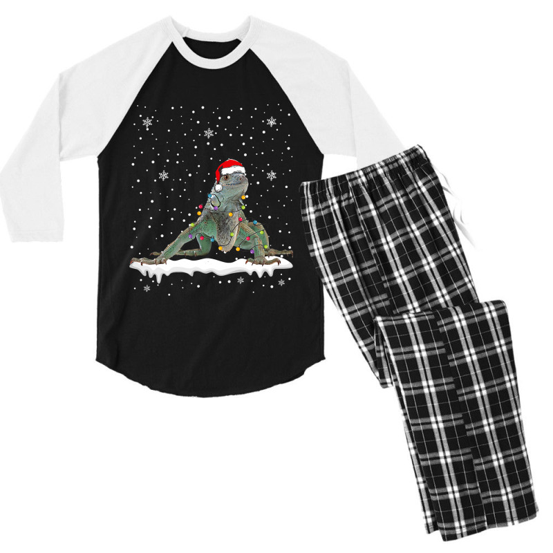 Funny Santa Iguana Christmas Lights Animals Lover Men's 3/4 Sleeve Pajama Set | Artistshot