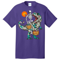 Halloween T  Shirt Halloween Skeleton Riding Mummy Dinosaur T Rex Pump Basic T-shirt | Artistshot