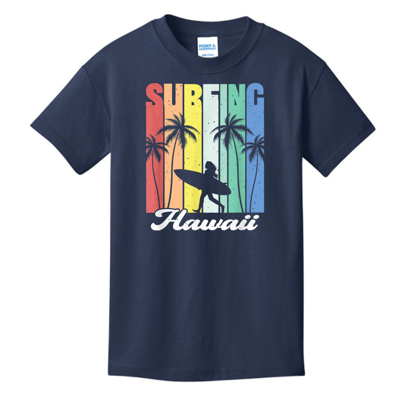 Surfing Hawaii Hawaiian Island Surfer Girl Palm Tree Rainbow T Shirt Basic Youth T-shirt by cheesebroughbrensen | Artistshot