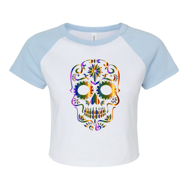 Colorful Sugar Skull For Mexican Day Of The Dead Raglan Crop Top by bummercaught | Artistshot