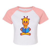 Cute Giraffe Reading Book Cartoon Raglan Crop Top | Artistshot