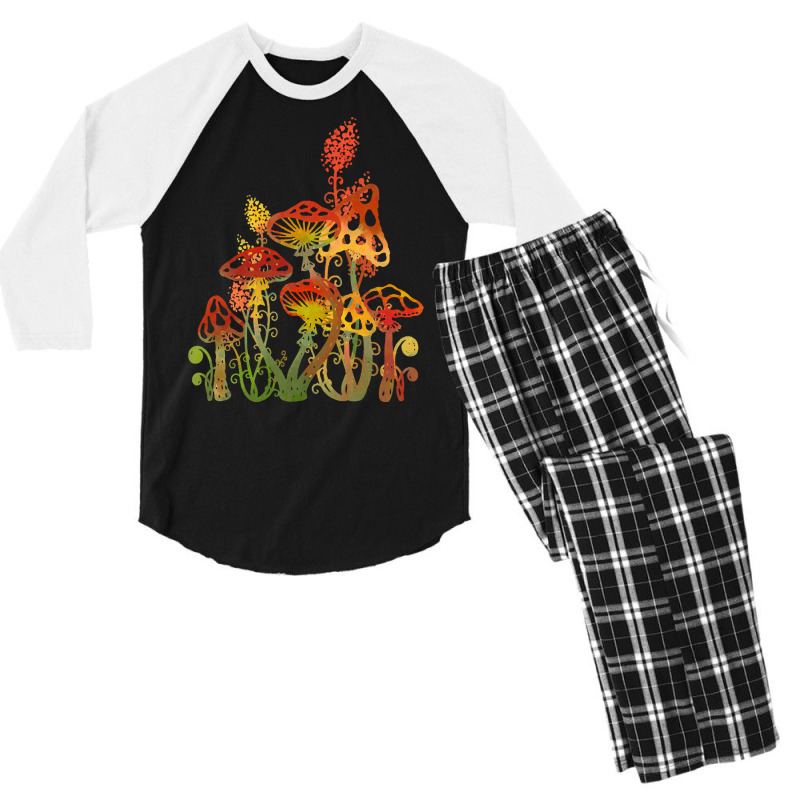 Mushrooms T  Shirtred Magic Forest Mushrooms And Fern T  Shirt Men's 3/4 Sleeve Pajama Set by clement51593 | Artistshot