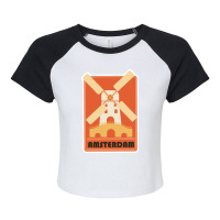 Retro Amsterdam Windmill Tourism Badge Raglan Crop Top | Artistshot