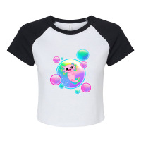 Kawaii Axolotl With Bubbles Raglan Crop Top | Artistshot