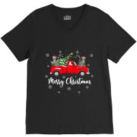 Funny Santa Riding Christmas Tree Truck Lemur Chri V-neck Tee | Artistshot