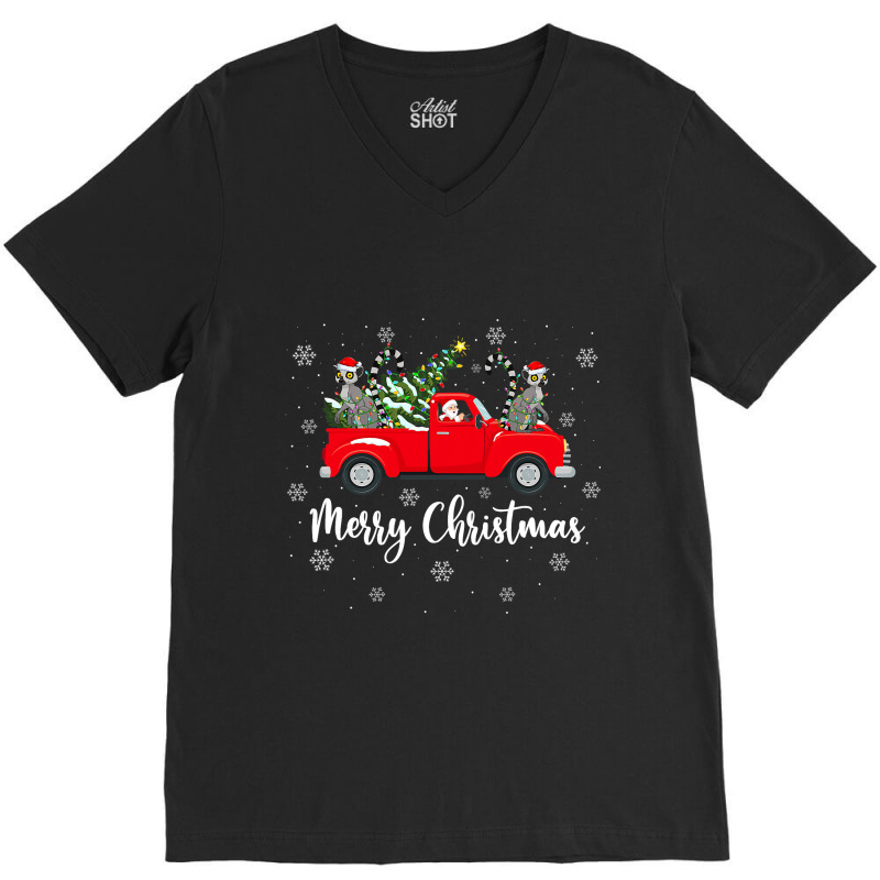 Funny Santa Riding Christmas Tree Truck Lemur Chri V-neck Tee | Artistshot