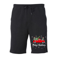 Funny Santa Riding Christmas Tree Truck Lemur Chri Fleece Short | Artistshot