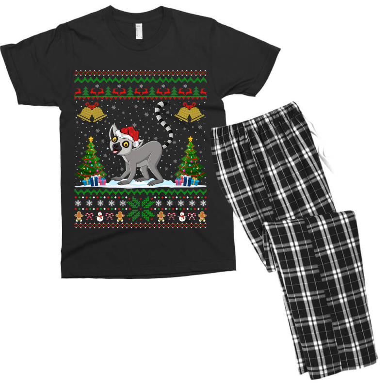 Funny Lemurs Xmas Gift Santa Hat Ugly Lemur Christ Men's T-shirt Pajama Set | Artistshot