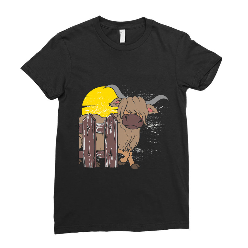 Funny Scottish Farmer Cattle Farm Animal Moon High Ladies Fitted T-Shirt by SweetCurl | Artistshot