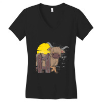 Funny Scottish Farmer Cattle Farm Animal Moon High Women's V-neck T-shirt | Artistshot