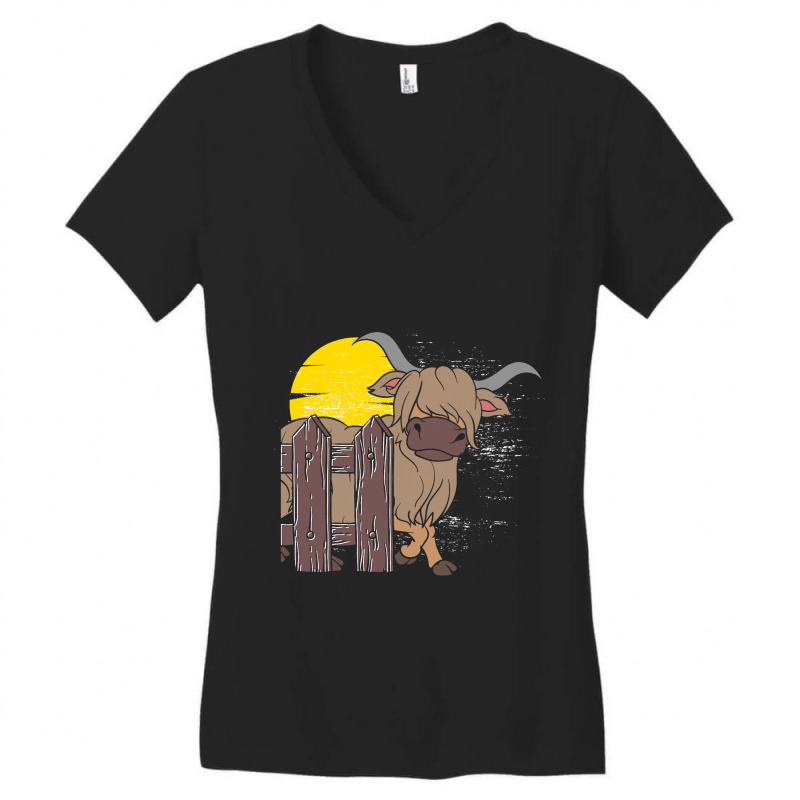 Funny Scottish Farmer Cattle Farm Animal Moon High Women's V-Neck T-Shirt by SweetCurl | Artistshot