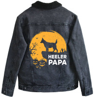 Full Moon Halloween Heeler Papa Australian Cattle  Unisex Sherpa-lined Denim Jacket | Artistshot