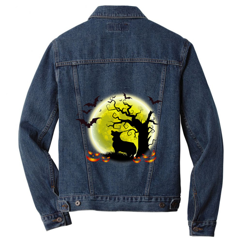 Funny Corgi Dog Moon Pumpkin Halloween Costume Dog Men Denim Jacket | Artistshot