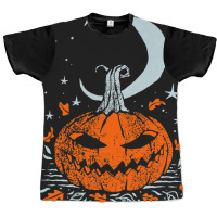 Funny Pumpkin Face With Moon Star Halloween Night Graphic T-shirt | Artistshot