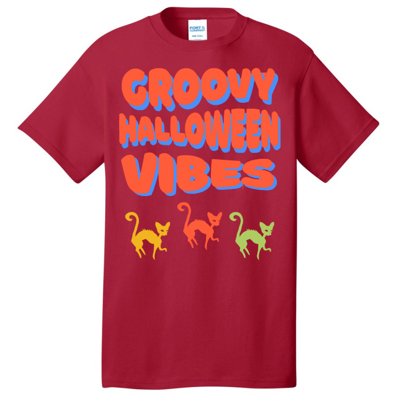 Groovy Halloween Vibes T  Shirt Groovy Halloween Vibes Cats Retro Colo Basic T-shirt by orangesagreement | Artistshot