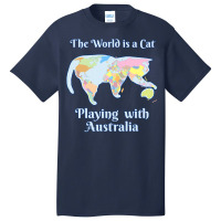 Funny World Is A Cat Playing Map T Shirt Basic T-shirt | Artistshot