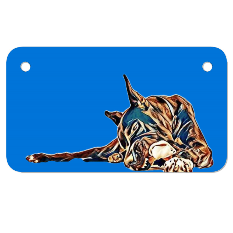 Great Dane Dog Sitting Agains Motorcycle License Plate | Artistshot