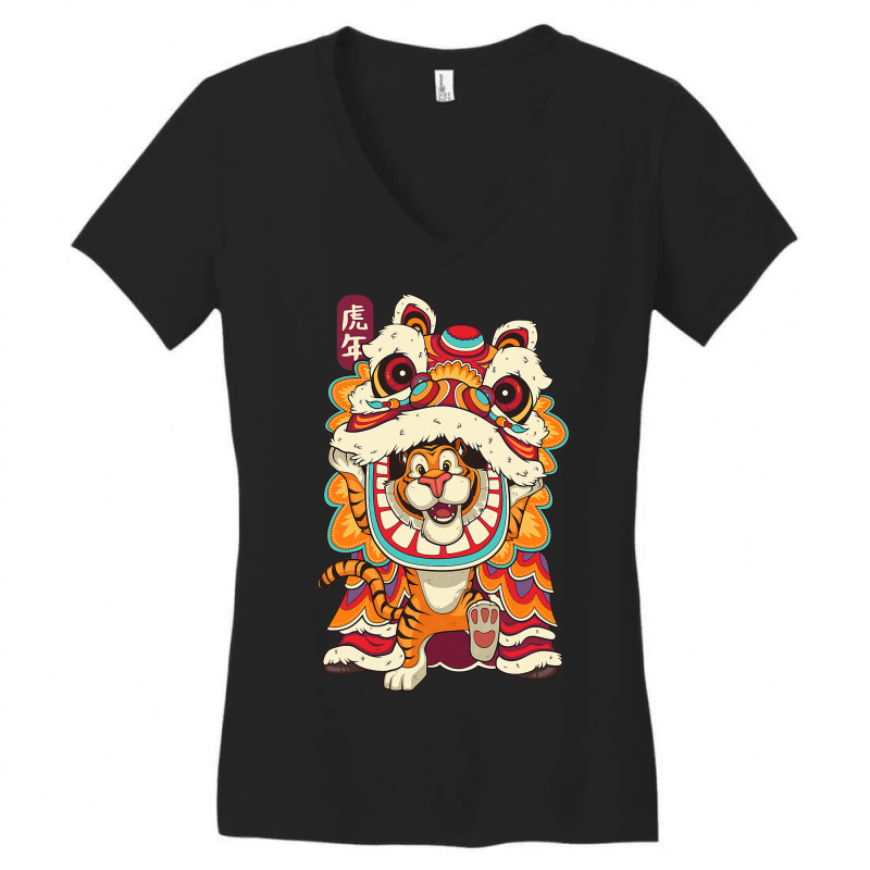 Chinese New Years For Men Dancing Tiger Dragon 21 Women's V-Neck T-Shirt by AysonWilkey | Artistshot