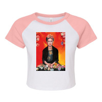 Frida Kahlo Painting Flower Raglan Crop Top | Artistshot