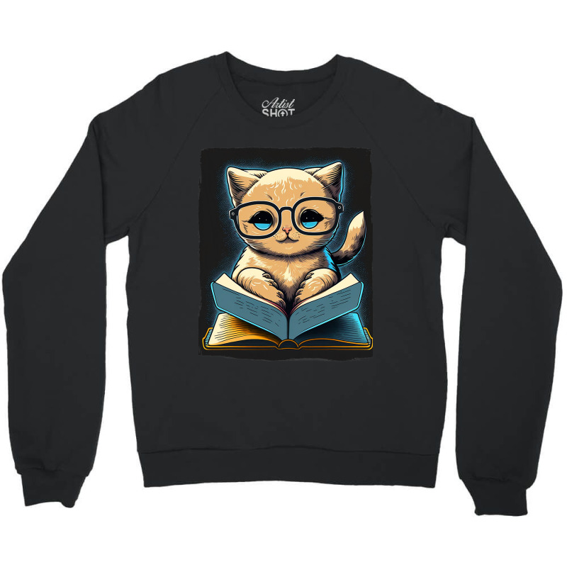 Cat Kitten Book Books Reading Fantasy Reader Crewneck Sweatshirt | Artistshot