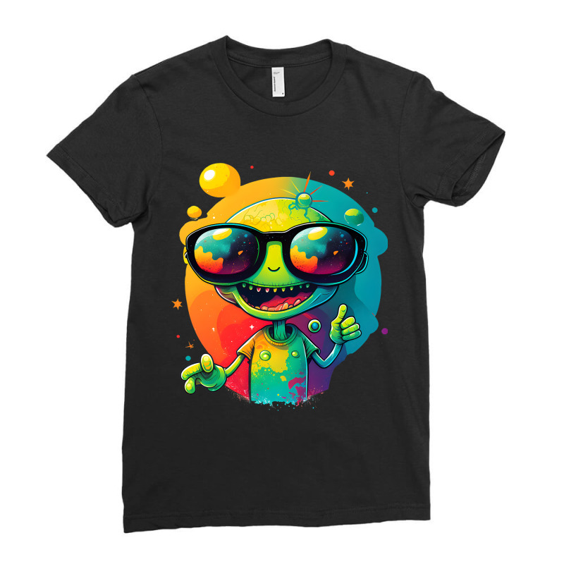 Cute Looking Alien We´ll Come At Earth Funny Spac Ladies Fitted T-Shirt by SamiaJarga | Artistshot