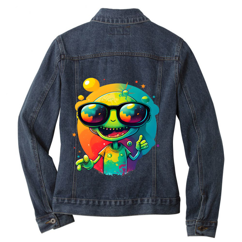 Cute Looking Alien We´ll Come At Earth Funny Spac Ladies Denim Jacket by SamiaJarga | Artistshot