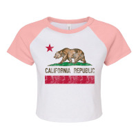 California Republic Flag Bear Vintage Souvenir Sweatshirt Raglan Crop Top | Artistshot