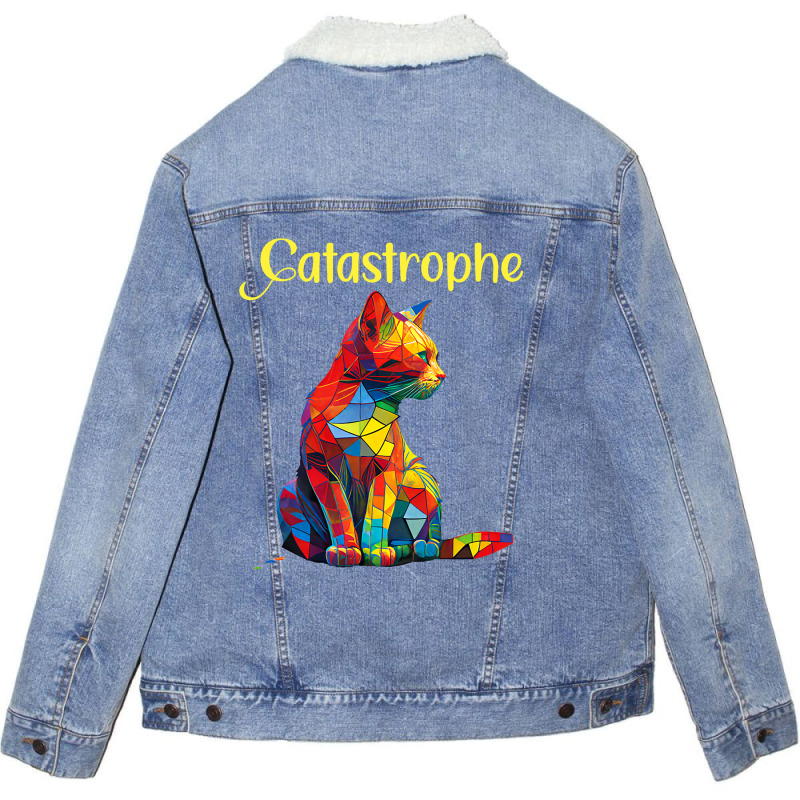 Catastrophe Cat Kitten Stained Glass Suncatch Funn Unisex Sherpa-Lined Denim Jacket by ZariahVang | Artistshot