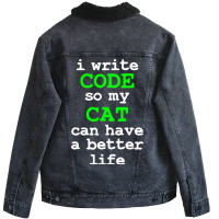 Code Coding Computer Science Cat Gift Unisex Sherpa-lined Denim Jacket | Artistshot