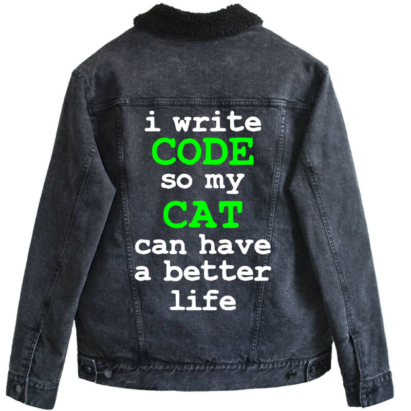 Code Coding Computer Science Cat Gift Unisex Sherpa-lined Denim Jacket | Artistshot