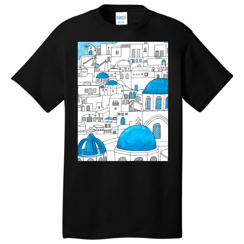 Santorini Blue And White Paradise Basic T-shirt by Kelly J | Artistshot