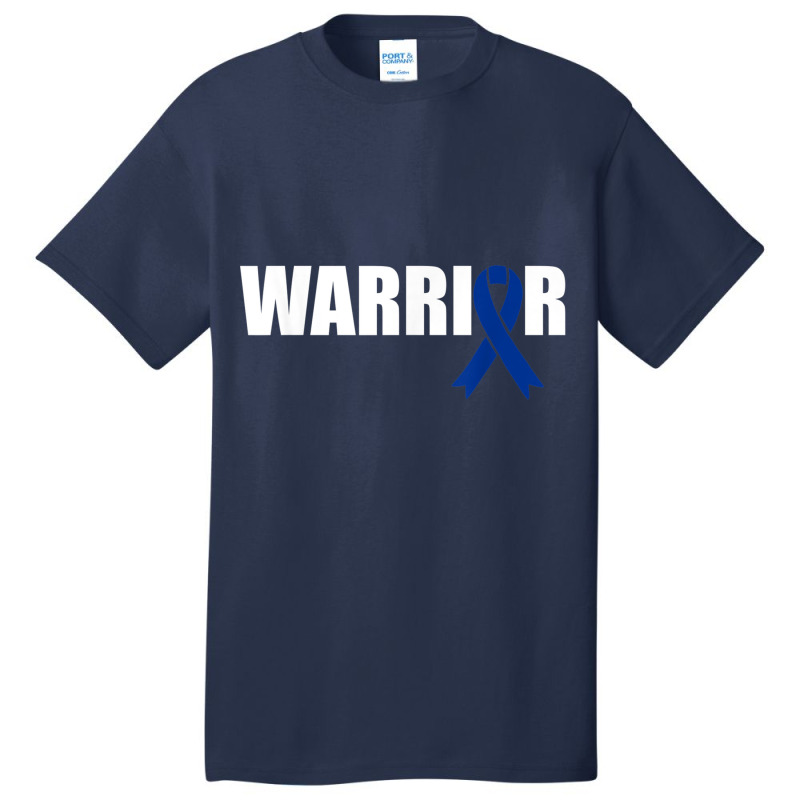 Colon Cancer Warrior Dark Blue Awareness Ribbon Basic T-shirt | Artistshot